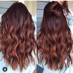 Low Maintenance Hair Color Balayage Red, All Around Highlights Hair, Rich Red Balayage, Woman’s Fall Hair Color, Hair Colors For Round Faces Plus Size, Caramel Hair With Honey Highlights, Cooper Auburn Balayage, Chocolate Brown With Copper Balayage, Copper And Burgandy Hair