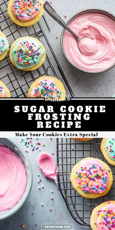 sugar cookie frosting recipe with pink icing and sprinkles