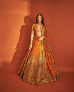 House Of Masaba, Orange Lehenga, Engagement Lehenga, Tara Sutaria, Bridal Lehenga Designs, Mehendi Outfits, Indian Outfits Lehenga, Wedding Lehenga Designs