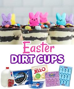 an image of easter desserts with the title overlay that reads, easter dirt cups