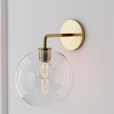 a light that is on the wall next to a glass ball with a metal handle