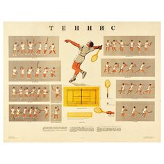 an old tennis poster shows the various stages of play and how to use it for practice