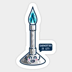 a sticker with an image of a lit candle on it's side that says, chemtfests is lit