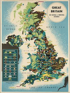 a map with the british isles and their major cities on it's sides, including great britain