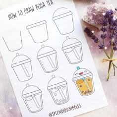 the instructions for how to draw boa tea are displayed next to some lavender flowers