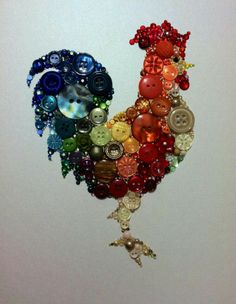 a rooster made out of buttons and beads