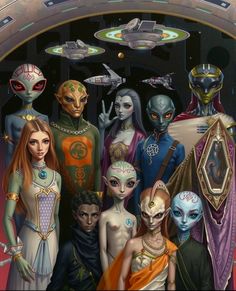 a group of alien people standing next to each other