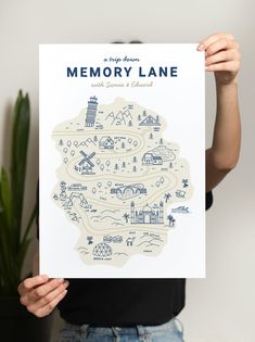 a person holding up a poster that says memory lane