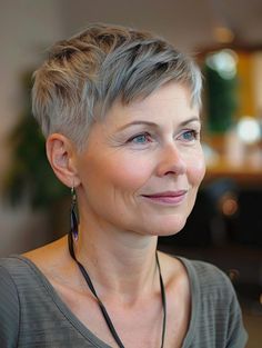 Stylish Short Haircuts for Women Over 50 Women Pixie Haircut Short Styles, 2024 Pixie Trends, Short Hair For Women Over 50, Very Short Hairstyle Women, Pixie Haircut Over 50, Silver Pixie Cut, Pixie Cuts For Older Women, Short Undercut Hairstyles, Short Grey Haircuts