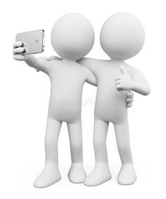 two 3d people are standing next to each other and taking pictures with their cell phones