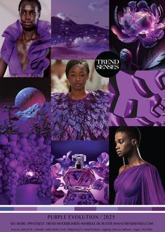 purple fashion collage with images and text that reads,'pure evolution / 2055 '