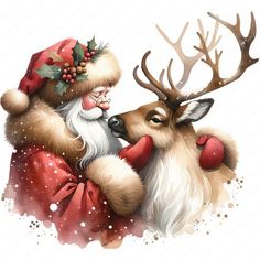 a painting of santa claus and his reindeer