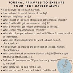 Job Journal Prompts, Dream Job Journal Ideas, Career Prompts, Dream Job Journal Prompts, Journal Prompts Career, New Job Journal Prompts, Journal Prompt For Career, Parts Work Journal Prompts, Job Shadowing Questions