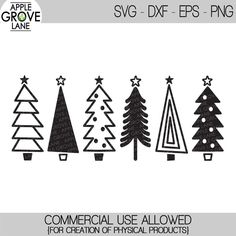 an image of christmas trees with the words commercial use allowed for creation of physical products