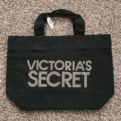 Black With Studs Big Travel Bag, Victorias Secret Set, Canvas Beach Bag, Victoria Secret Tote Bags, Road Trip Travel, Carry On Suitcase, Victoria Secret Bags, Black Tote, Bras And Panties