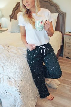 Hello Mello Breakfast In Bed Lounge Pants-Polka Dot - Infinity Raine Bed Lounge, Lazy Morning, Perfect Pant, Donate To Charity, Breakfast In Bed, Lounge Pants, Leg Pants, Soft Fabric, Wide Leg Pants