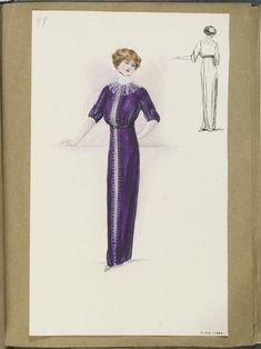 a drawing of a woman in a purple dress