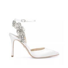 white high heel shoes with crystal embellishments