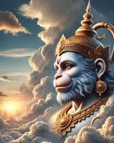 a monkey with a crown on its head in the clouds