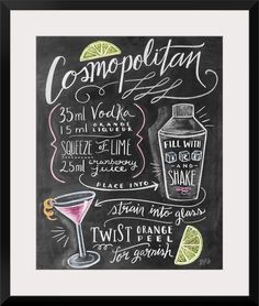 a chalkboard sign with different types of cocktails on it and the words composition written in