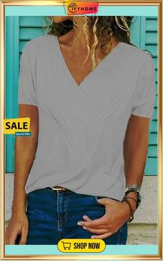 Classic V-neck Short Sleeve T-shirt Gray Relaxed Fit V-neck T-shirt, Casual Solid Color V-neck Top For Summer, Solid V-neck Summer Top, Casual Solid Color V-neck T-shirt, Casual Gray V-neck Top, V-neck T-shirt For Summer, Solid Color V-neck T-shirt For Summer, Trendy Solid Color V-neck T-shirt, Gray Relaxed Fit V-neck Top