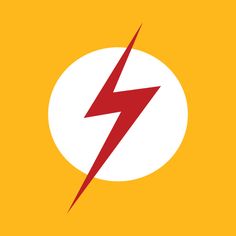 the flash logo on a yellow background with a white circle in the center and red lightning bolt at the bottom