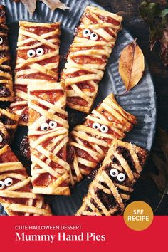 some food on a plate with googly eyes and sticks sticking out of it's sides