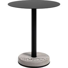 a round table with a black metal base