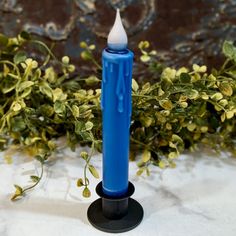 Battery Operated LED Battery Taper Royal Blue - Marmalade Mercantile Classic Taper, Battery Candles, Holiday Mantel, Taper Holders, Candle Dinner, Royal Blue Color, Ambient Light, Aa Batteries, Farmhouse Christmas