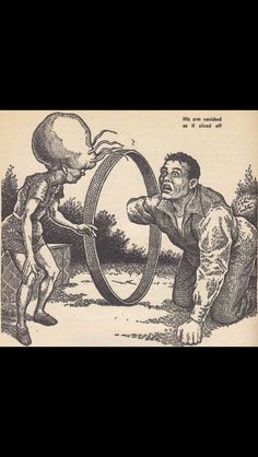 an old cartoon shows two men playing with a tire