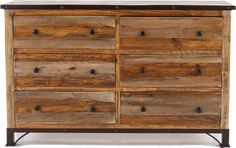 a wooden dresser with metal handles and drawers