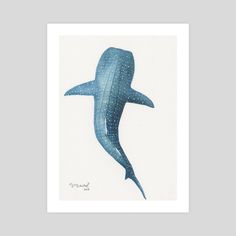 a painting of a blue shark with white dots on it's body and tail