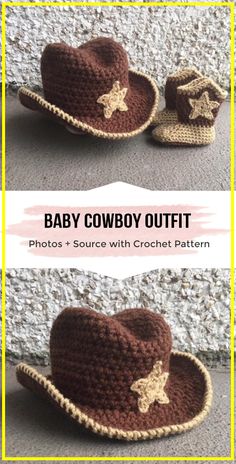 baby cowboy hat with crochet pattern on the front and back, shown in two different colors