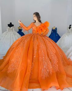 Orange Quince Dresses, Orange Quinceanera Dresses, Orange Ball Gown, Ball Gowns For Teens, Orange Wedding Dress, Fairy Ball Gown, Cute Colorful Outfits, Orange Dress Wedding, Birthday Gowns