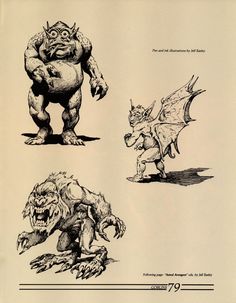 an old book with some drawings of monsters on it's pages and the title page below