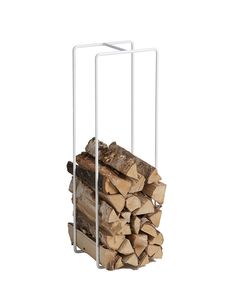 a stack of logs in a metal holder