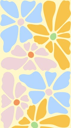 a yellow and blue flower pattern is shown in the middle of an image with different colors