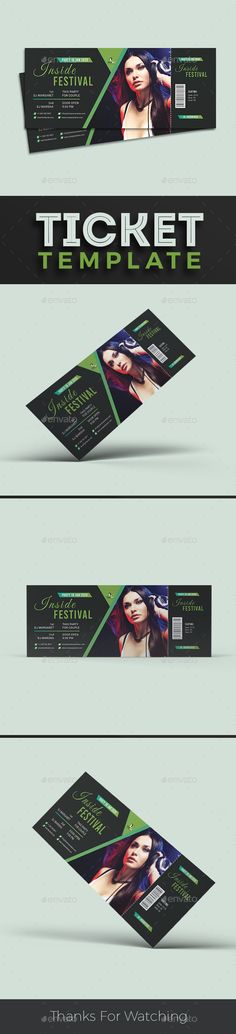 three different banners with the words ticket template on them