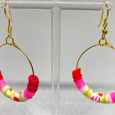 Jewelry | Heishi Earrings | Poshmark Heishi Earrings, Acrylic Nails Almond Shape, Almond Acrylic Nails, Almond Shape, Nails Almond, Earrings Hoop, Red Earrings, Pink And Red, Almond Nails