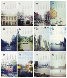 a series of photographs showing the different buildings and people in the city, from 2012 to present as wall calendars