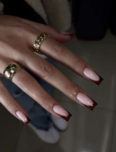 Look your best with 30 Burgundy French Tip Nail Ideas for a Stylish 2024 Look! These trendy designs take traditional French tips and combine them with rich burgundy shades, creating a polished and on-trend look that’s perfect for any event. 💖🌸 #BurgundyNailArt #FrenchTipIdeas #ChicNails #StylishNails #NailFashion #TrendyNails #NailGoals #NailInspo Dark Red Nails Simple Design, French Tip Wine Red Nails, Cherry Wine Nails French Tip, Red Burgundy Nails Acrylic, Graduation Nails Burgundy, Marron Red Nails Acrylic, Medium Nail Designs Fall, Nails Acrylic For Graduation, Burgundy Nail French Tip