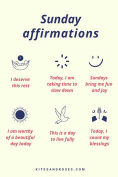 the words sunday affirmations are in red, white and blue