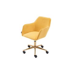 a yellow office chair with wheels and casteors