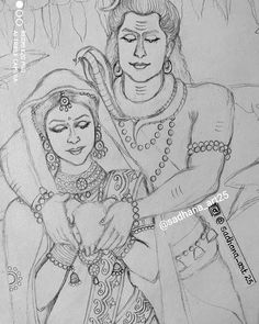 Antarpath Designs, Shiv Parvati Sketch Pencil, Pencil Sketch Portrait, Butterfly Art Drawing, Shiv Parvati, Shiva Shankara, Aari Design, Saved Images, Lotus Flower Art