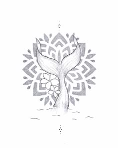 a drawing of a tree with leaves and flowers in the center, on a white background