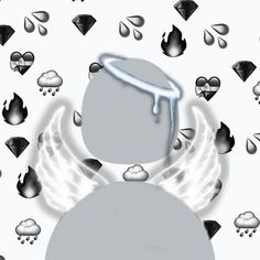 an angel with wings is surrounded by rain drops