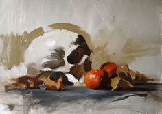 a painting of some fruit on a table