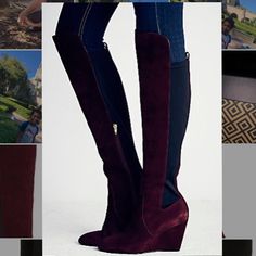 Brand New In Box, Never Worn. Suede Wedge Merlot Size 6 Russell And Bromley, Knee High Wedge Boots, Womens High Boots, Winter Shoes For Women, Free People Clothing Boutique, Shoes Woman, Wedge Boots, High Heel Boots, Lace Boots