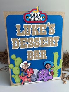 there is a sign that says luke's desert bar with two children on it