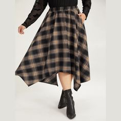 Bloomchic Tan Halloween Plaid Pocket Hanky Hem Woven Skirt Season: Autumn/Winter Color: Tan Pattern Type: Plaid, Halloween Hem: Hanky Hem Details: Pockets Fabric: Woven, Lightweight Waistline: Elastic Waist Pocket: Yes, Two Pockets Measurements: Waist 17 Length 27 Bin 19 #1227 #Bloomchic, #Halloweeen, #Skirt Plaid Skirted Bottoms For Fall, Flowy Plaid Skirt, Plaid Tiered Lined Skirt, Brown Plaid Maxi Skirt, Orange And Black Plaid Skirt, Retro Plaid Cotton Skirt, Hanky Hem, Winter Colors, Women Skirts Midi